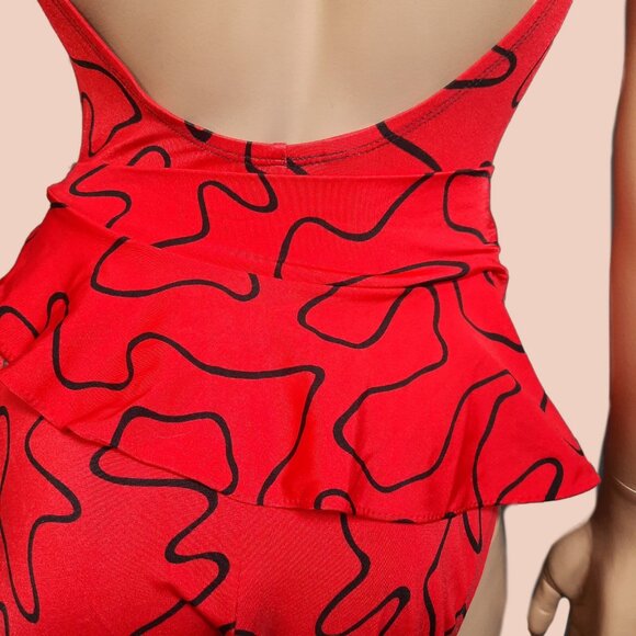 Vintage 80s Cole Of California Swimsuit Womens M Red Abstract Print Side Tie - Picture 8 of 11